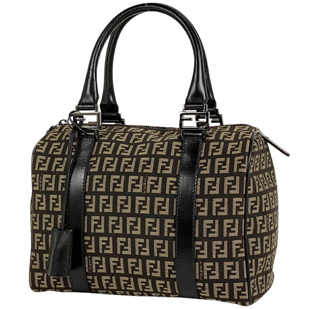 Fendi Zucchino Handbag Boston Canvas Brown